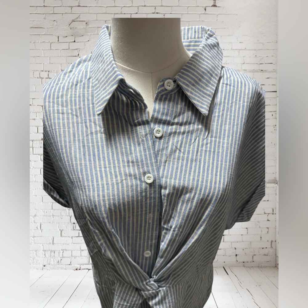 CupShe Blue White Striped Dress NWT | XL Knot‑Front Cotton‑Blend Summer Fit - Picture 4 of 7
